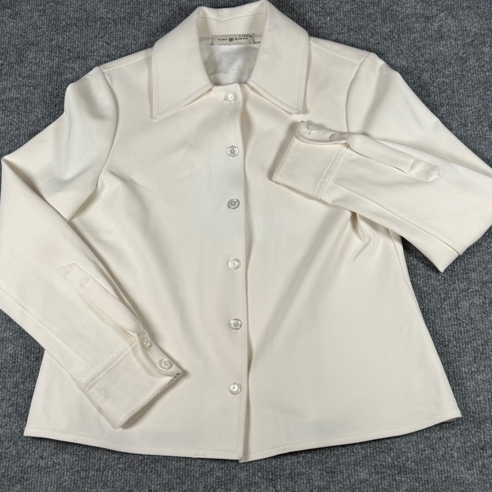 Tory Burch Cream Button Up Shirt Blouse Made‎ in Italy Sz 10 Careerwear Designer